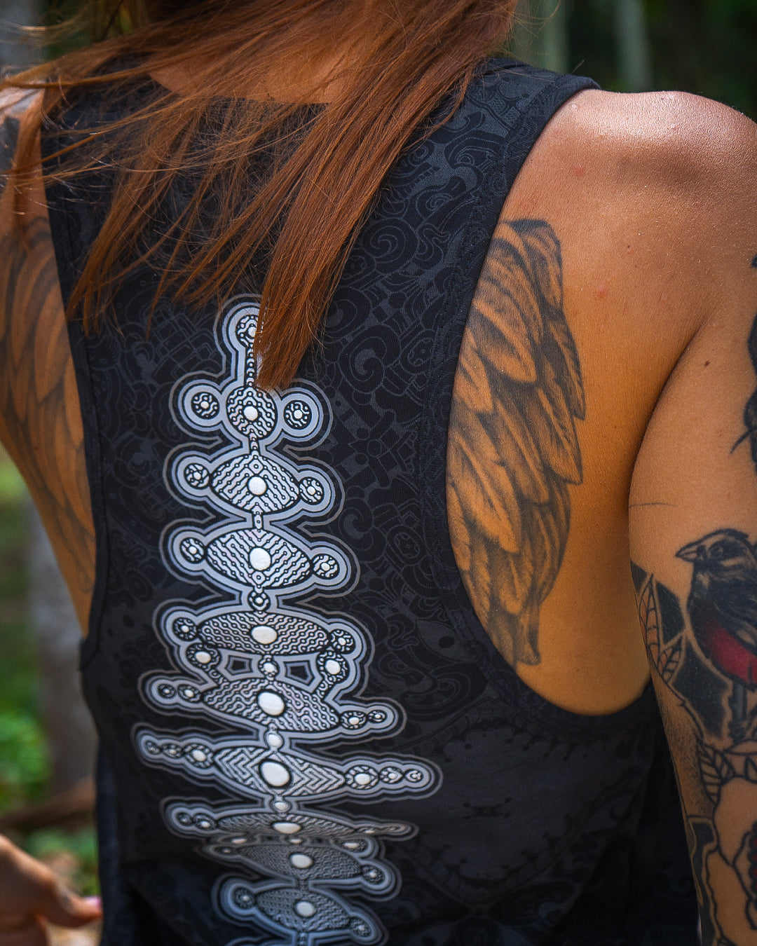Tank Top Woman / Black Cotton Shinke - MAYAN CODEX Galactik Spine